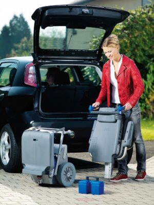 Kolečkový schodolez, zvláštní pomůcka, přeprava imobilních osob, jako invalidní vozík, bezbariérový
